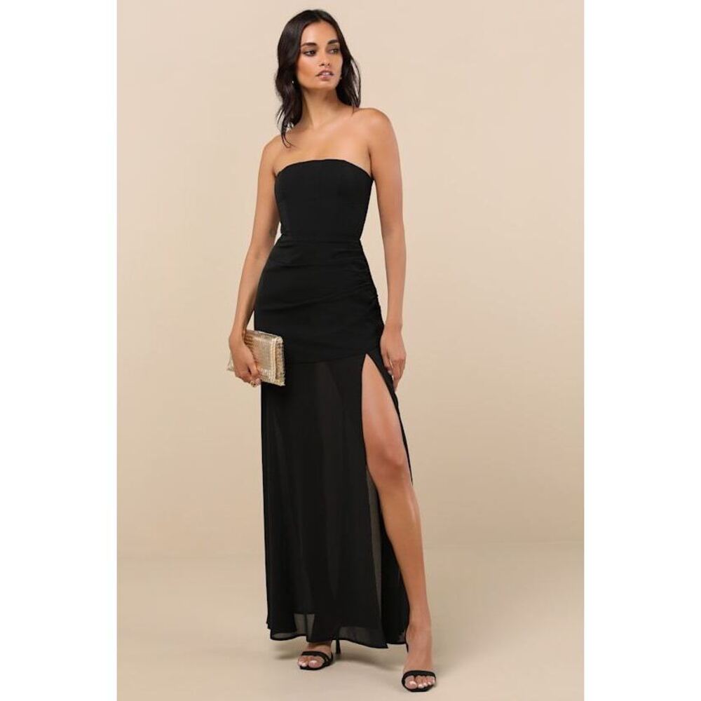 Lulus Ulyana Black Mixed Media Strapless Maxi Dress - Size M